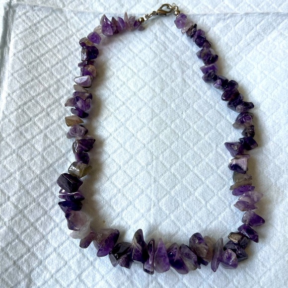Vintage Amethyst Chip Semi-Precious Gem Stone  Necklace Purple 15”Handmade - Picture 2 of 6